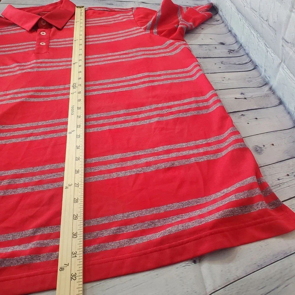 Adidas Men's 2XL Red Polo Shirt Striped‎ 1/4 Button Polyester Golf Logo